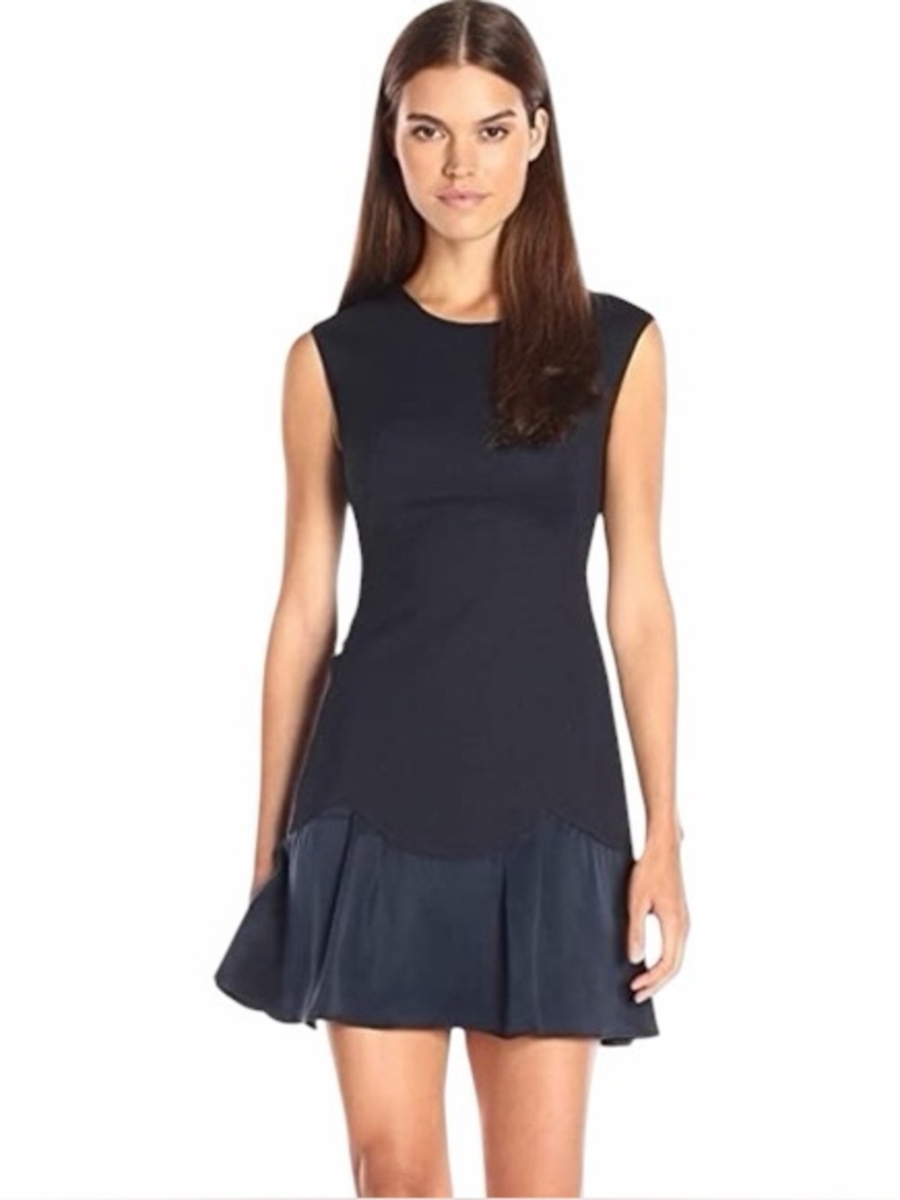REBECCA TAYLOR Navy Blue Sleeveless Mini Dress Stacy Fit & Flare Flounce 6 Party